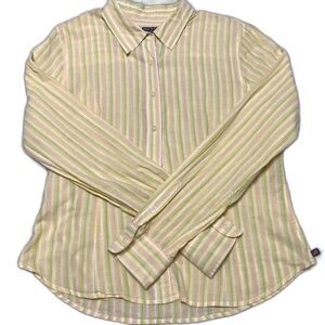 Ralph Lauren Yellow stripe shirt women button down collar top size L career work